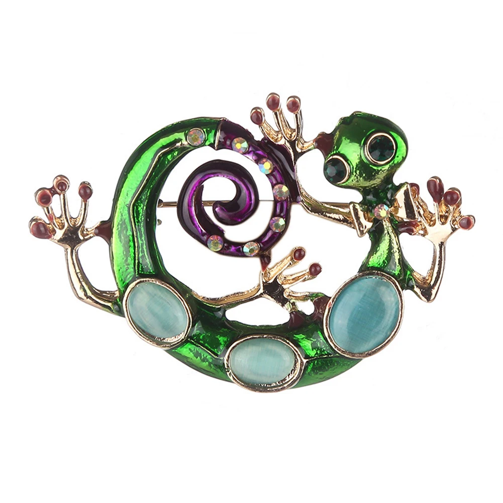 Зеленый ящерица Змея Брошь из сплава с эмалью Готический Gecko уникальным