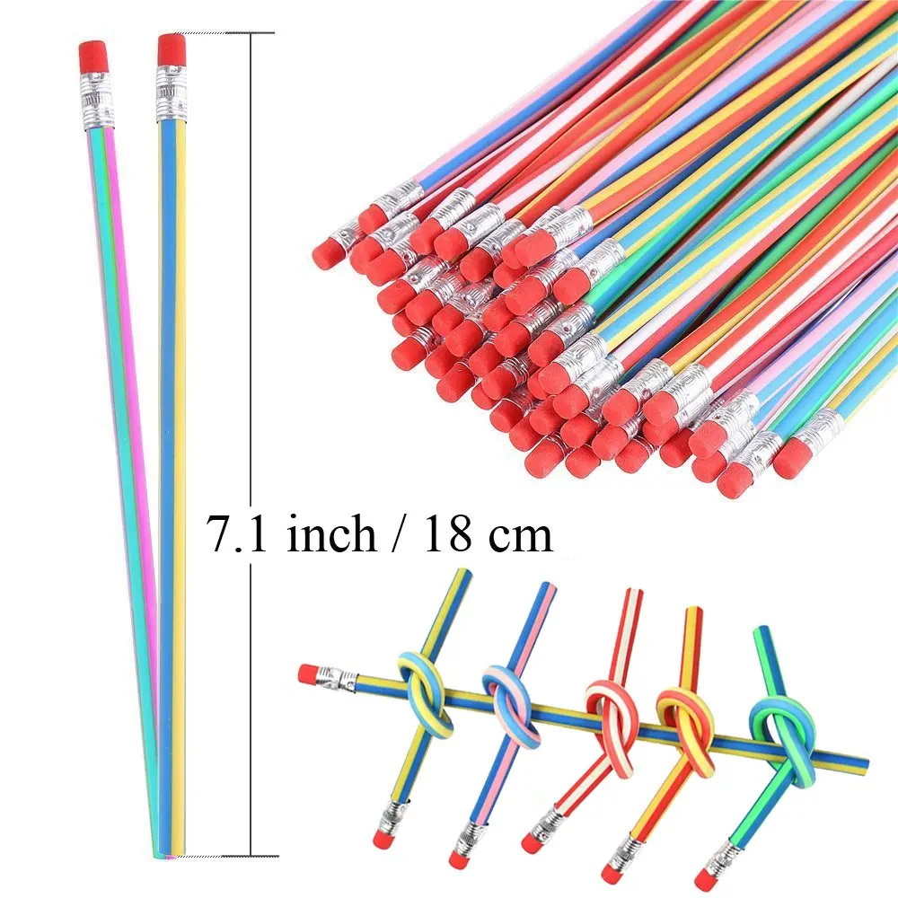 5 шт./компл. Мягкие Гибкие Карандаши Bendy Цветной полосатый карандаш с ластиком