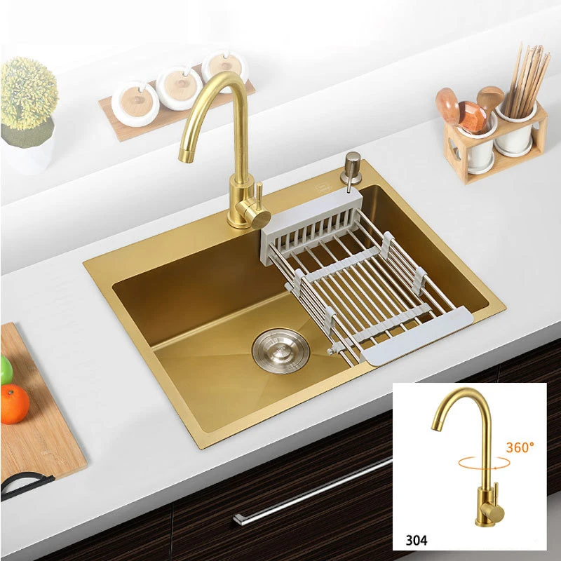 Кухонная раковина из нержавеющей стали 304 с краном нано утолщенная золотая одним