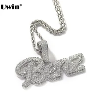 uwin custom made 2 layers brush cursive name necklace tennis chain micro paved cz letter pendants personalized hiphop jewelry