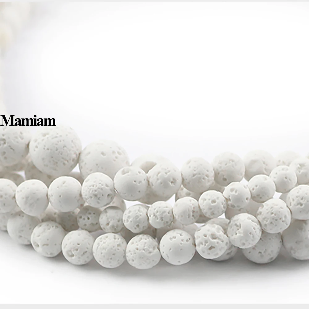 

Mamiam Natural White Volcanic Rock Lava Beads 6-10mm Smooth Round Stone Diy Bracelet Necklace Jewelry Making Gemstone Design