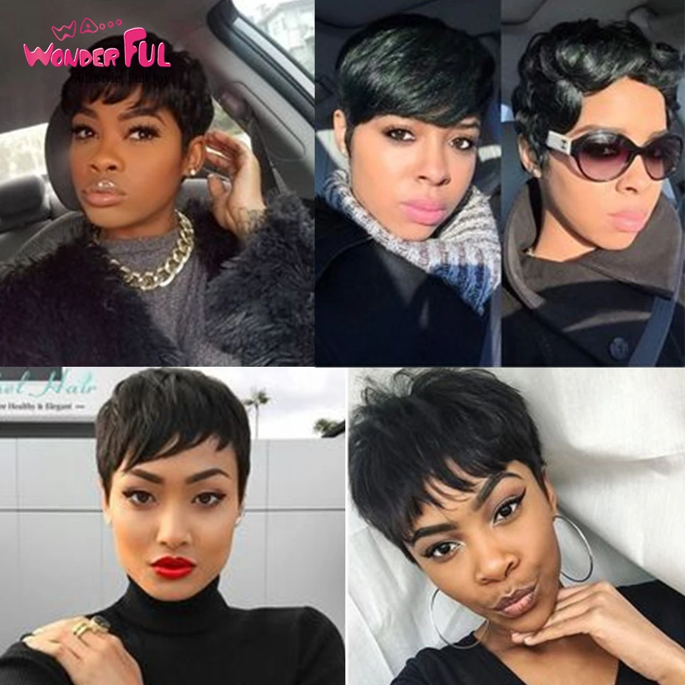 Замечательный парик с машинной стрижкой смешанных цветов короткий волнистый