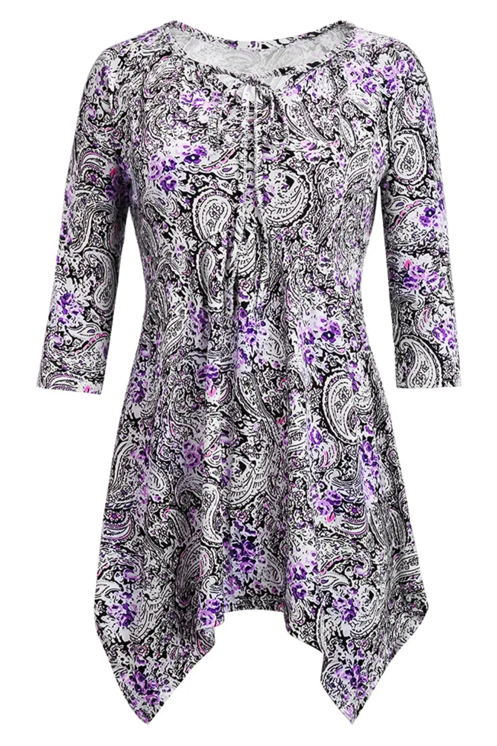 Женский пуловер с длинными рукавами цветочным принтом асимметричным подолом из