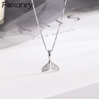 foxanry 925 stamp charm necklace for women new fashion fishtail pendant clavicle chain elegant bride jewelry gift