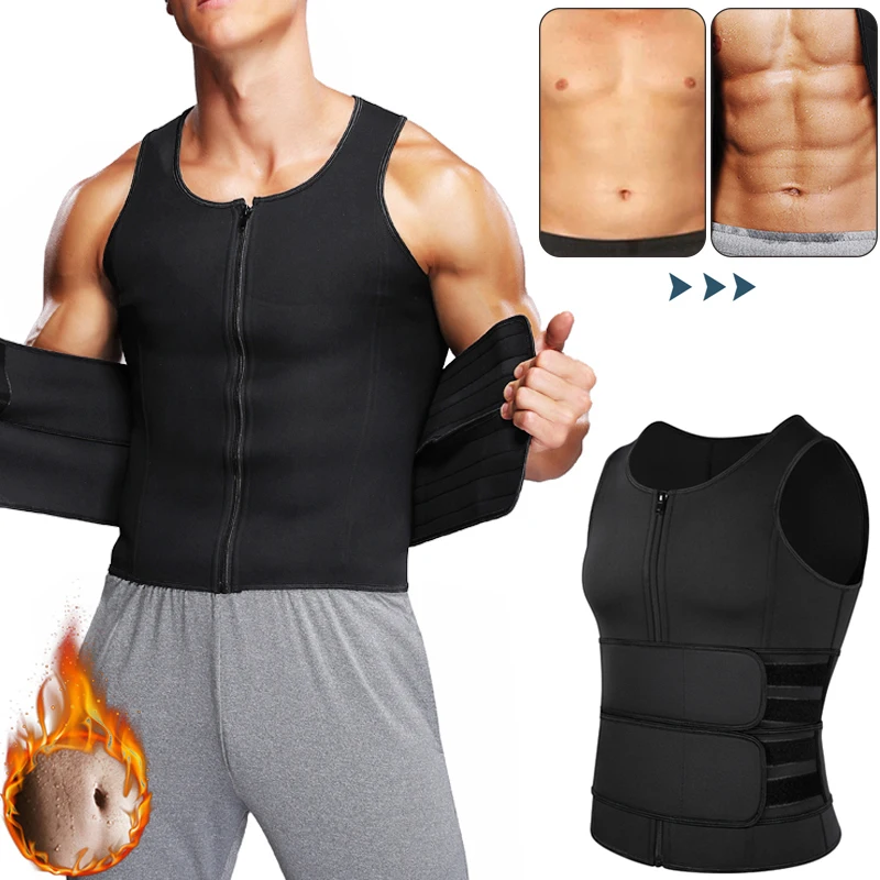 

Men Body Shaper Sauna Suit Abdomen Slimming Shapewear Double Belt Waist Trainer Belly Reducing Shapers Sweat Vest Corset Top