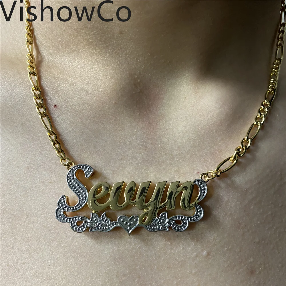Женское колье из нержавеющей стали VishowCo, Золотистое Ожерелье с именем под заказ, свадебный подарок