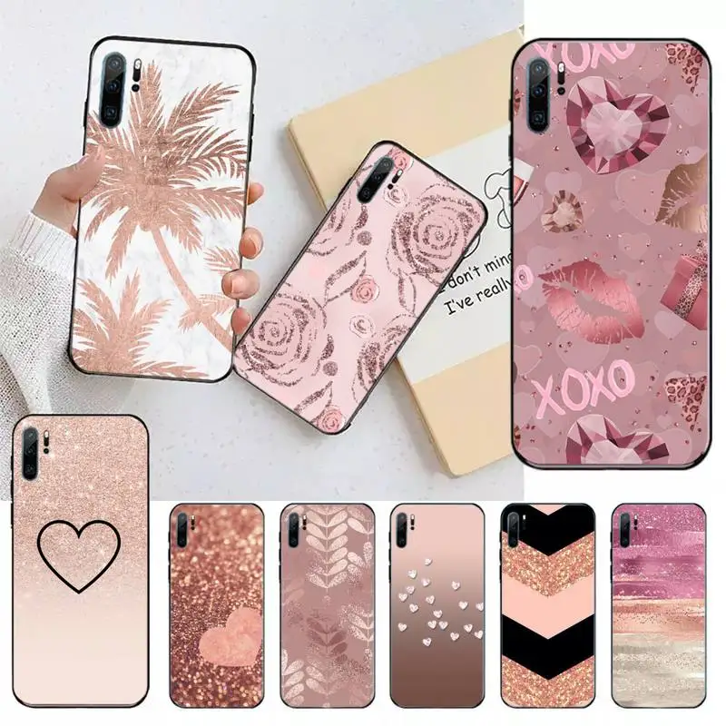 

Gold Rose Love heart Phone Case For Huawei honor Mate 10 20 30 40 i 9 8 pro x Lite P smart 2019 nova 5t