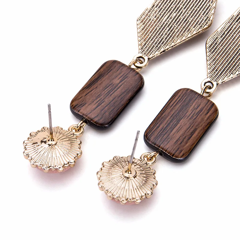 Vintage Long Earrings 2019 For Women Pink Geometric Drop Dangle Metal Wood Elegant Fashion Jewelry Wholesale | Украшения и