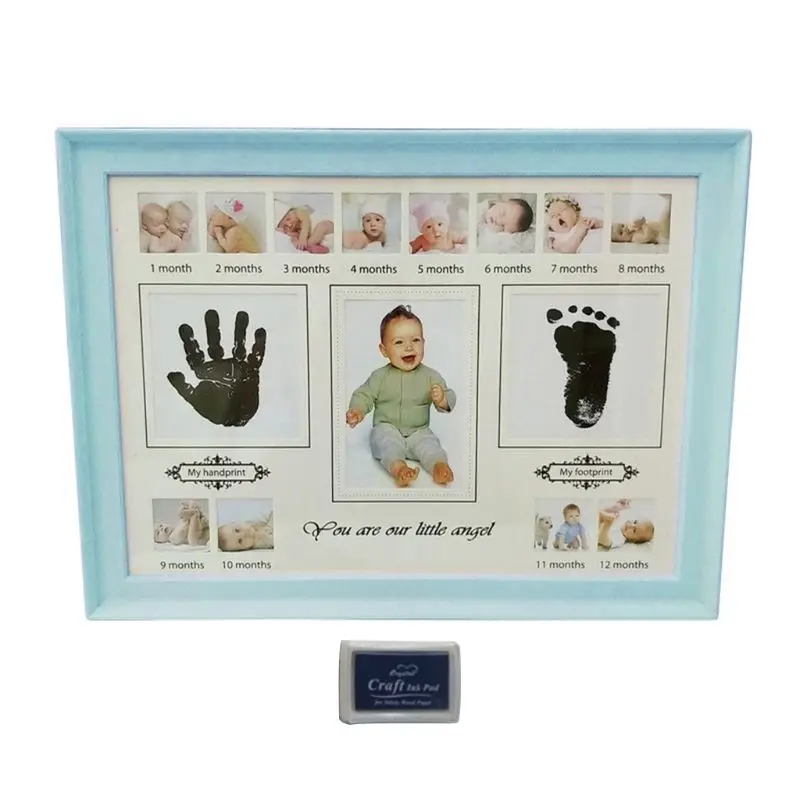 

Baby Handprint Footprint Photo Frame with Stamp Ink Newborn Decor Gift Kids Imprint Hand Inkpad Souvenirs