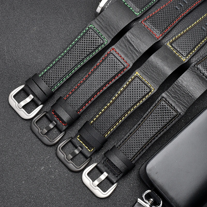 

24mm TOP Luxury Real Calf Leather Brown with black Wrist Watch Band Strap Clasp For Tissot Breilting IWC Seiko Tudor