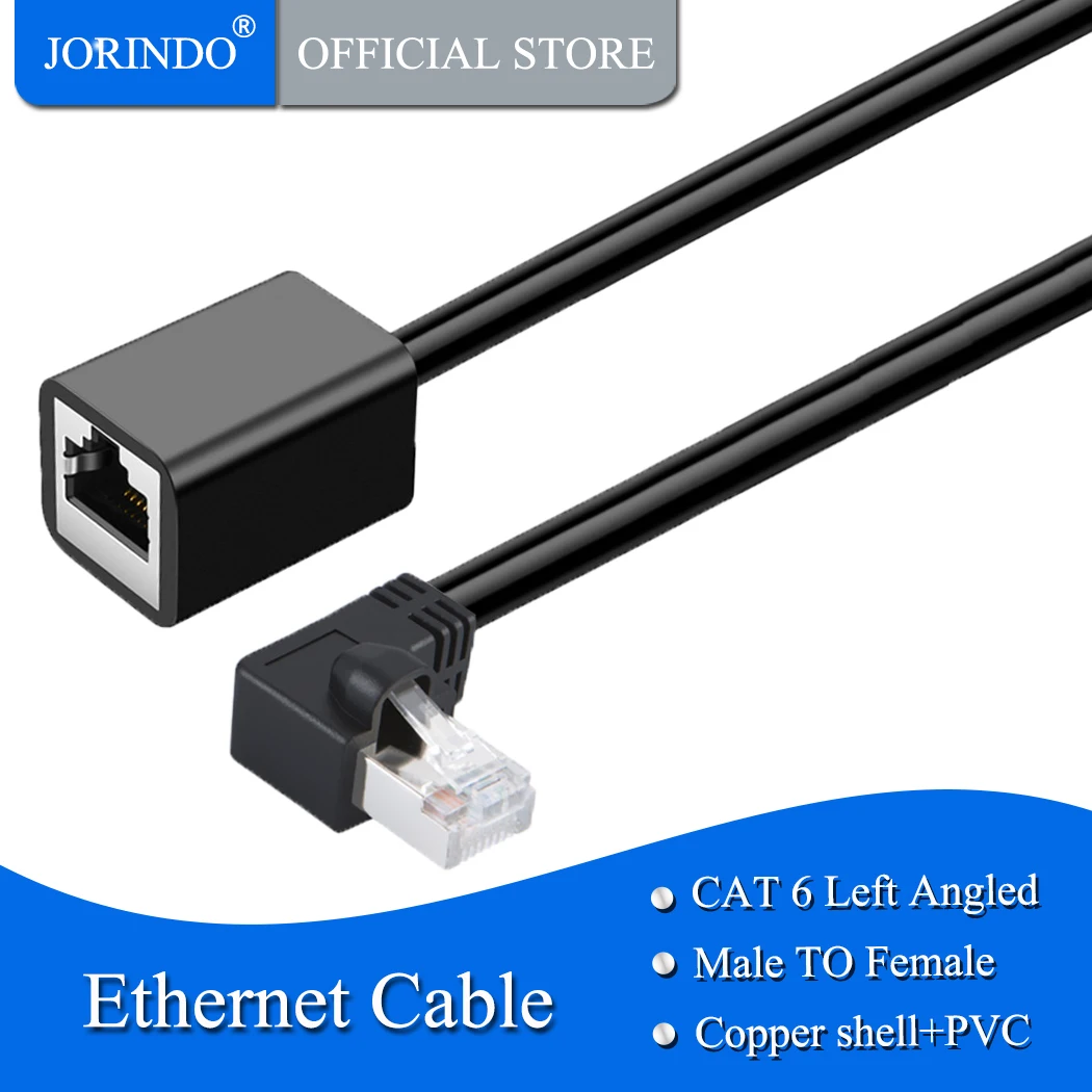

JORINDO Cat6 Shielded Extension Cable Male/Female Left Angle, FTP Cat6 Ethernet Cord Patch Cable,Gold Plated Contact, 0.5m