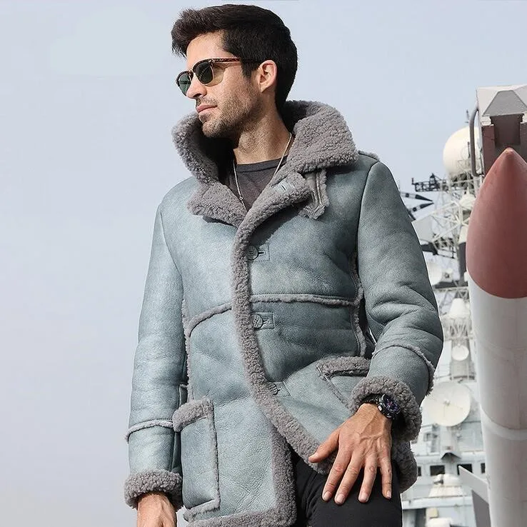 

Warm New Sheepskin Winter Think Fur One Men's Motorcycle Genuine Coat Real Leather Jacket Men