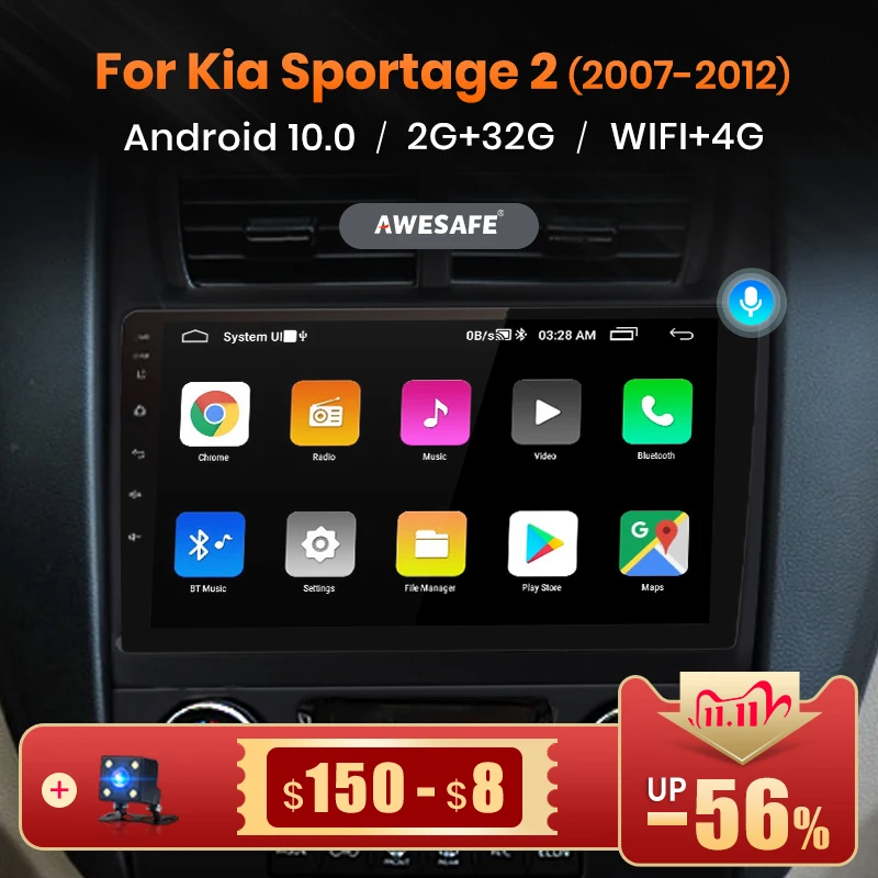 Автомагнитола AWESAFE для Kia мультимедийный видеоплеер на Android 10 2 Гб ОЗУ 32 ПЗУ с GPS