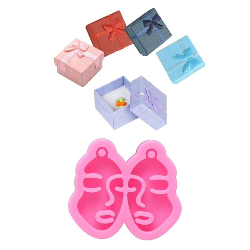 

5PCS Paper Package Bowknot Jewelry Ring Gift Box Case, Style-2 Square (3.5X3.5Cm) & 1X Glossy Girl Face Earring Mold