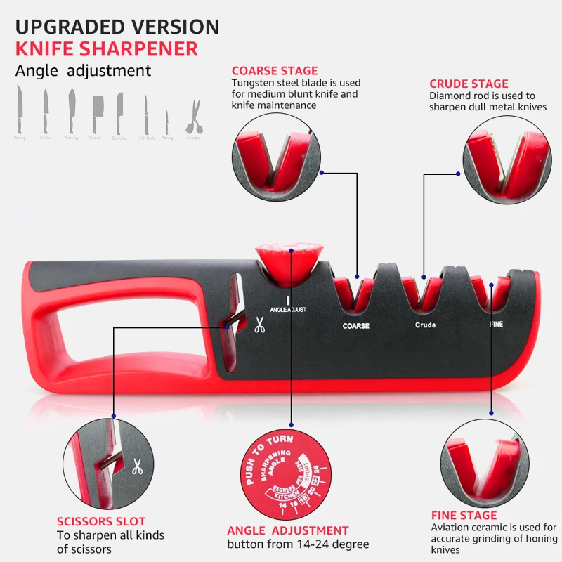 

4 Stages Adjustment Knife Sharpener Tool Professional Scissors Sharpening Stone Kitchen Grinder Knives Whetstone Angle