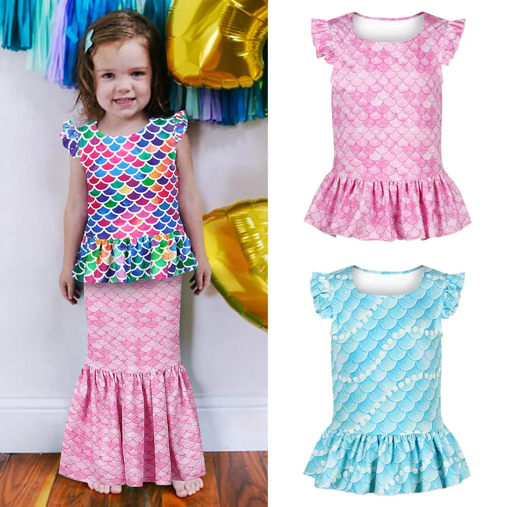 Модная футболка для маленьких девочек с 3D принтом блестками и рыбьими весами