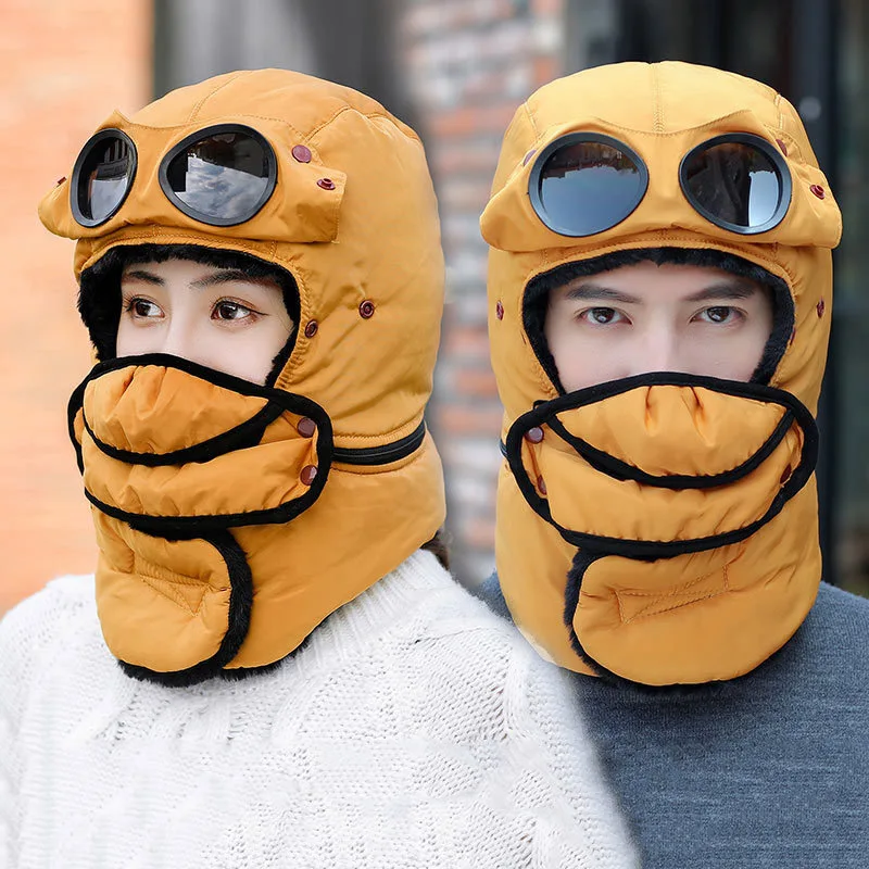 Новинка 2019 зимние шапки-бомберы унисекс лыжная маска очки шарф ветрозащитные