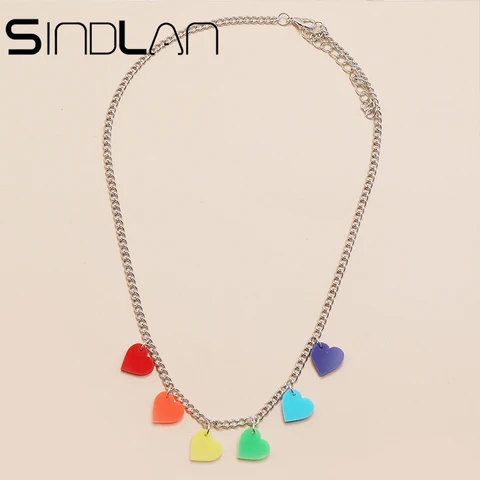Sindlan 1 шт., забавное ожерелье с кулоном в виде сердца для женщин, серебряный цвет с разноцветным сердцем, классный подарок для девочек, модные украшения для шеи