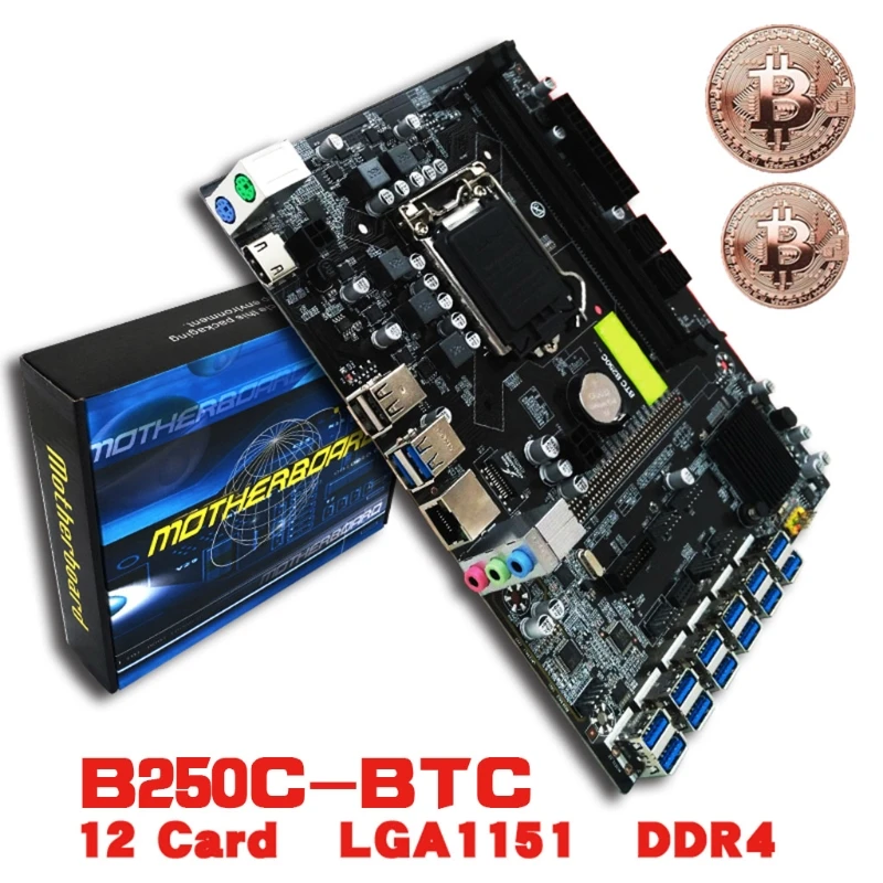 Материнская плата для майнинга ЦП BTC B250C материнская DDR4 12 PCI-E графическая карта с