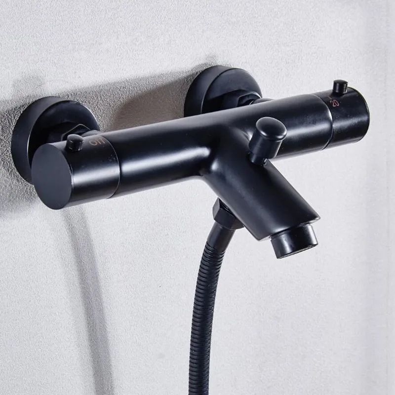 Термостатический смеситель для душа с черным рисунком термостатический ванной