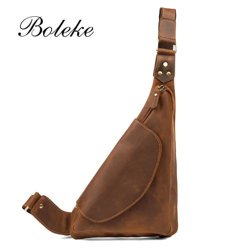 Мужская винтажная сумка мессенджер BOLEKE из натуральной воловьей кожи|Поясные