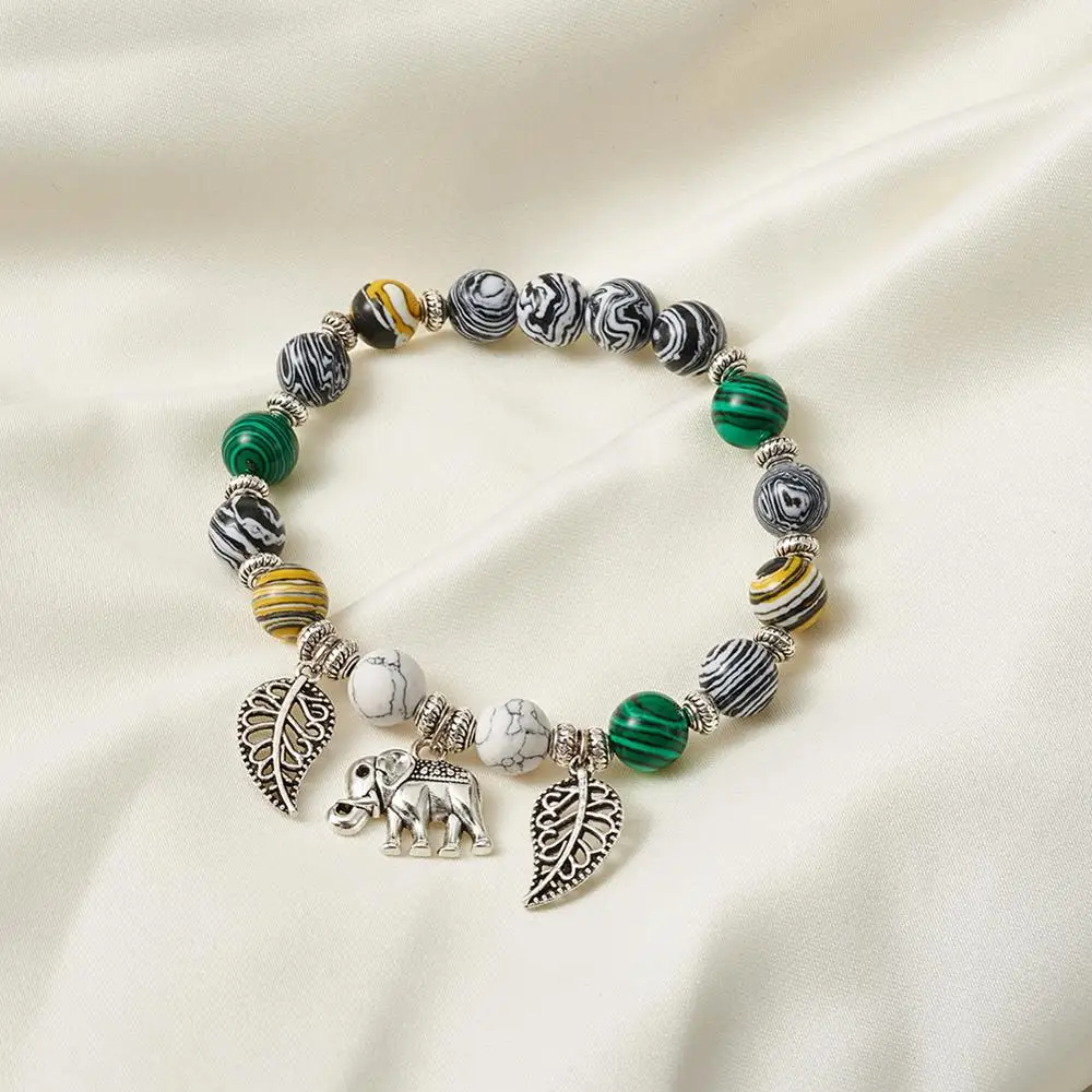 

1Set Mixed Color Synthetic Malachite Beads Tibetan Alloy Findings Jump Rings Elastic Fibre Wire for DIY Bracelet Jewelry Making