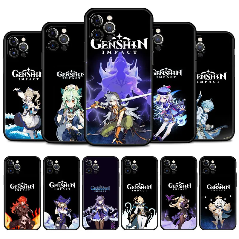

Genshin Impact Cell Phone Case For IPhone 11 13 7 8 Plus XR 12 Pro Max X 6 XS 12 Mini 5 SE Cover Black Soft Silicone Coque