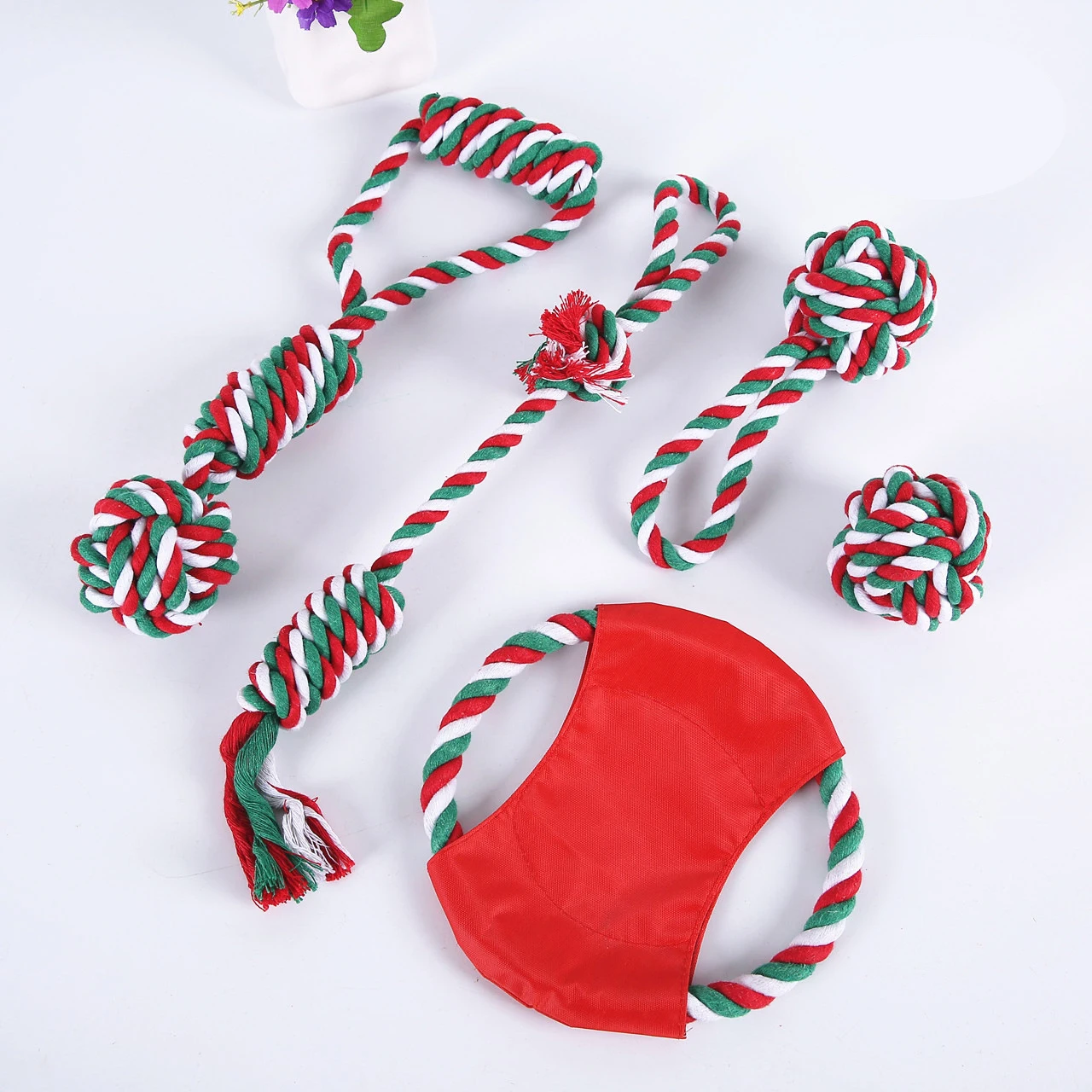 

Christmas Pet Dog Toy Bite Rope Suit Chew Knot Cotton Rope Pet Supplies Clean Teeth Durable Braided Bone Rope Molar Toys Dog Toy