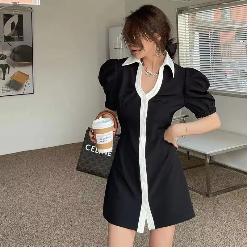 

Skirt children's 2021 summer new French style celebrity with thin waist and short bubble sleeves