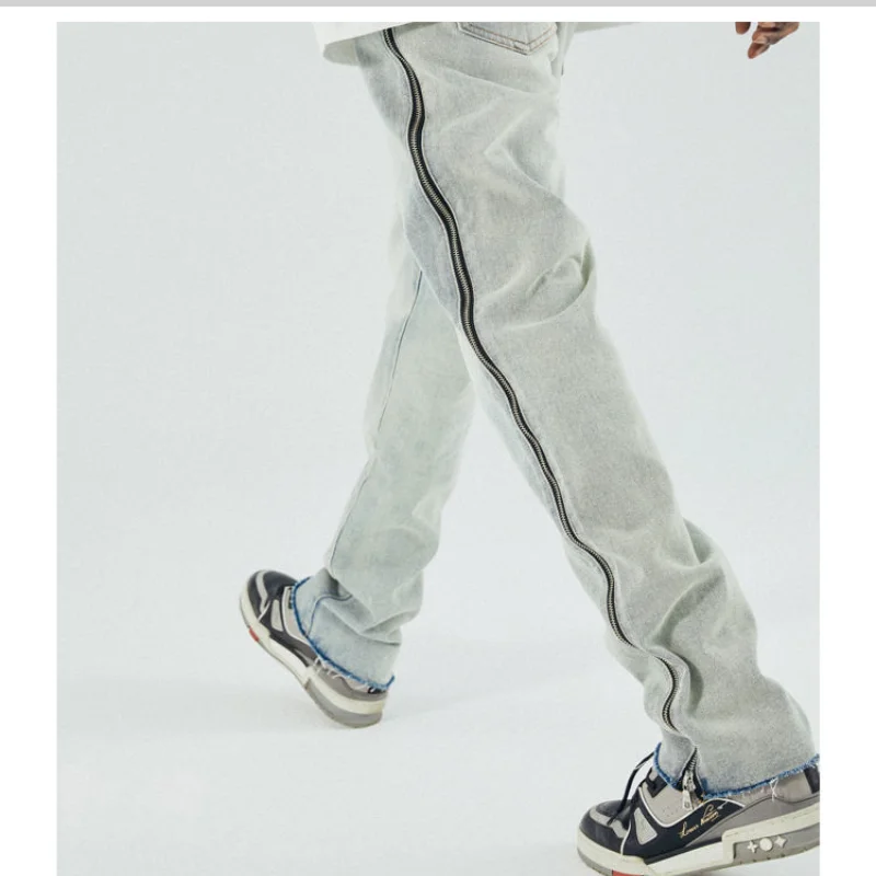 Джинсы мужские прямые в стиле High Street винтажные брюки из денима с эффектом