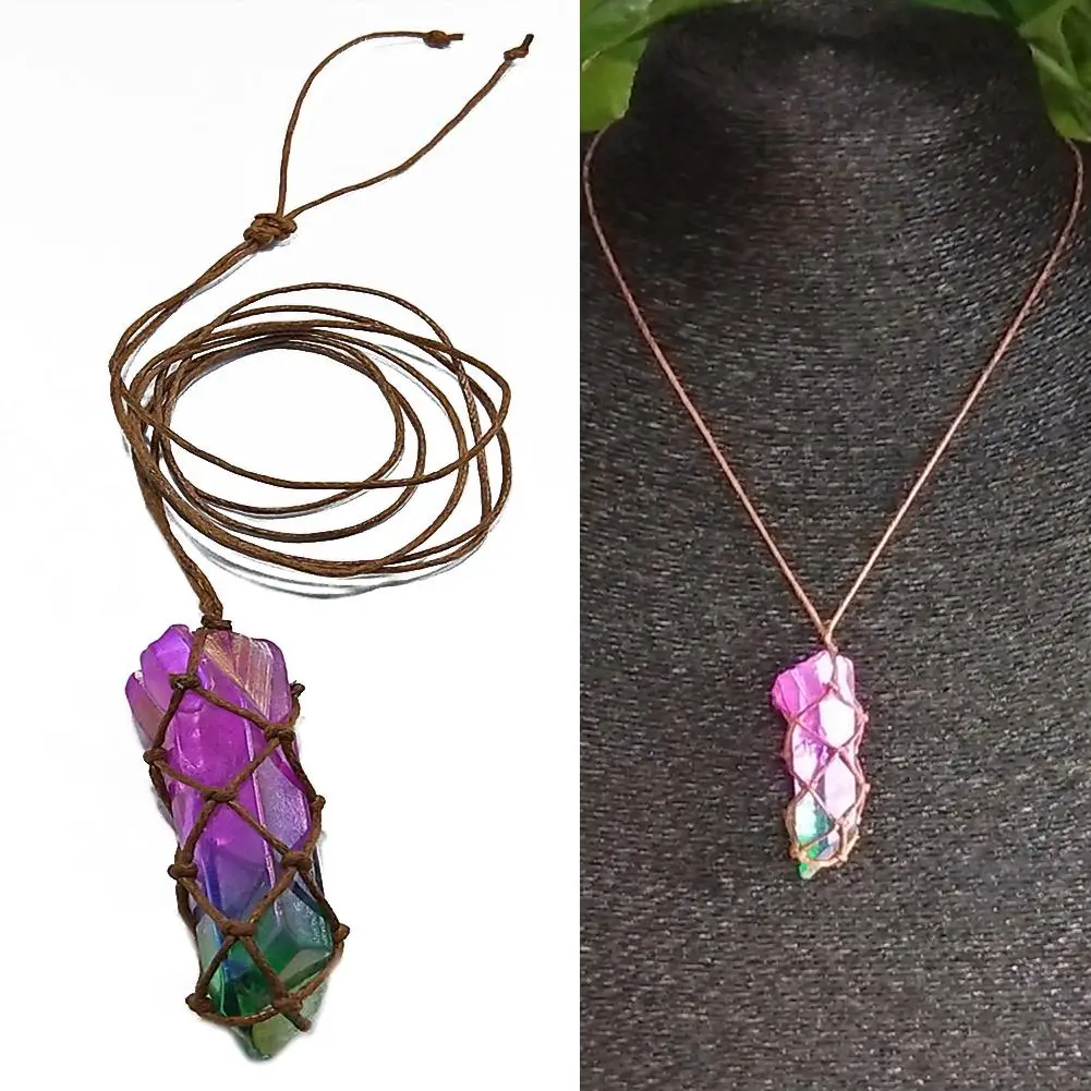 Unisex Natural Faux Crystal Column Pendant Handmade Weave Rope Necklace Jewelry Pen | Украшения и аксессуары