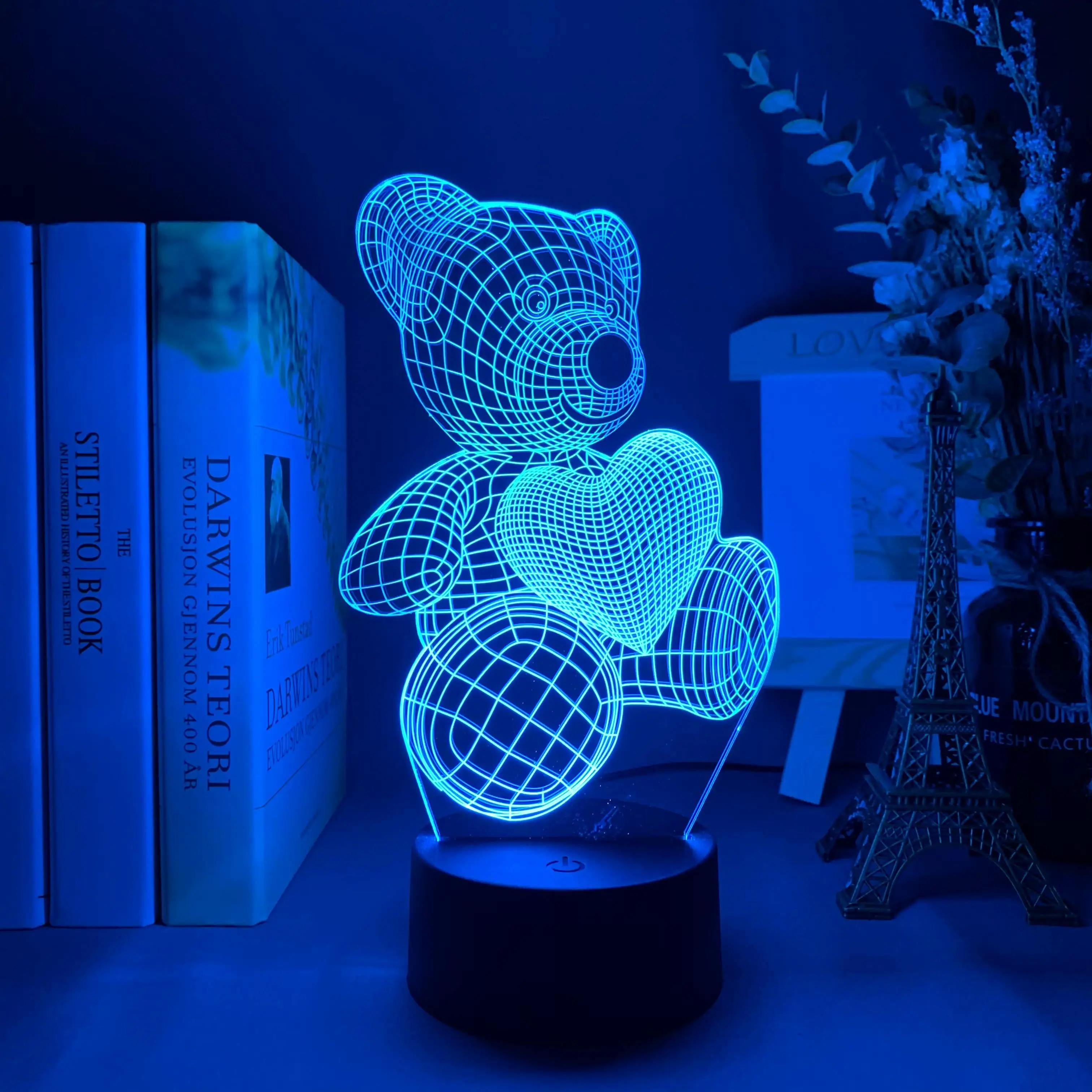 3D Illusion Baby Night Light Bear with Heart Led Touch Switch Colorful Atmosphere for Home Decoration Table Lamp Bedside |