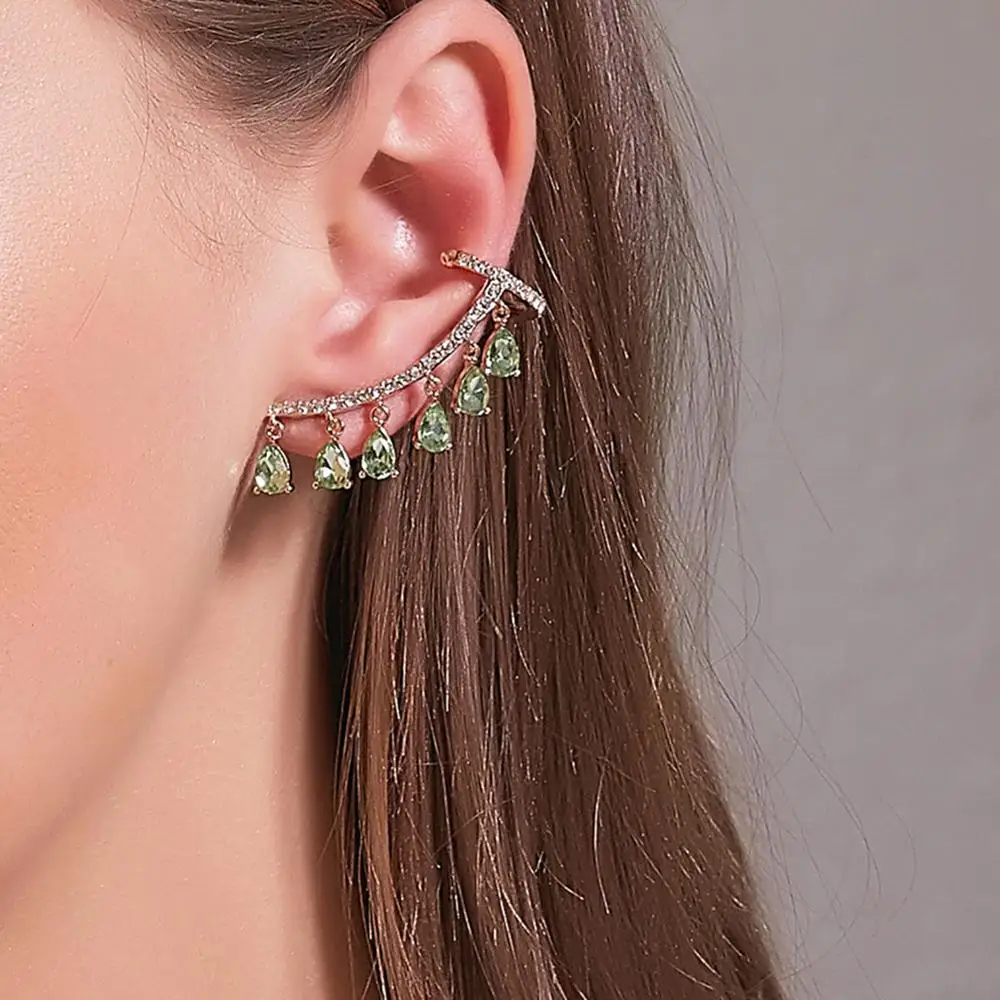 Капля воды кисточка Кристалл Циркон золотые серьги-клипсы цельные серьги