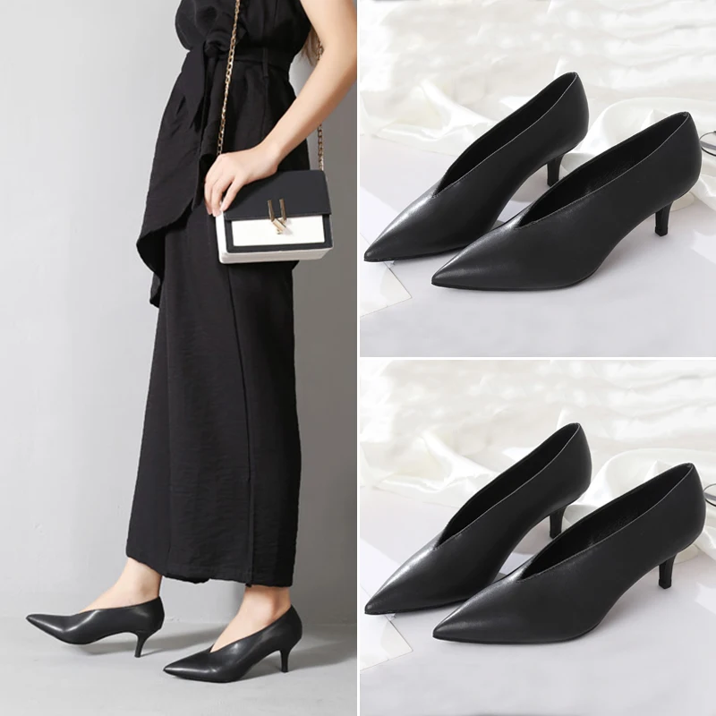 Женская обувь Новинка осени 2019 на высоком каблуке шпильке с острым носком Модная