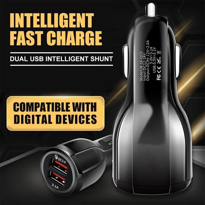 Автомобильное зарядное устройство Quick Charge 3,0 QC 3,0 Быстрая Зарядка адаптер двойной USB Автомобильное зарядное устройство для iphone Micro usb type C кабель зарядное устройство для телефона s