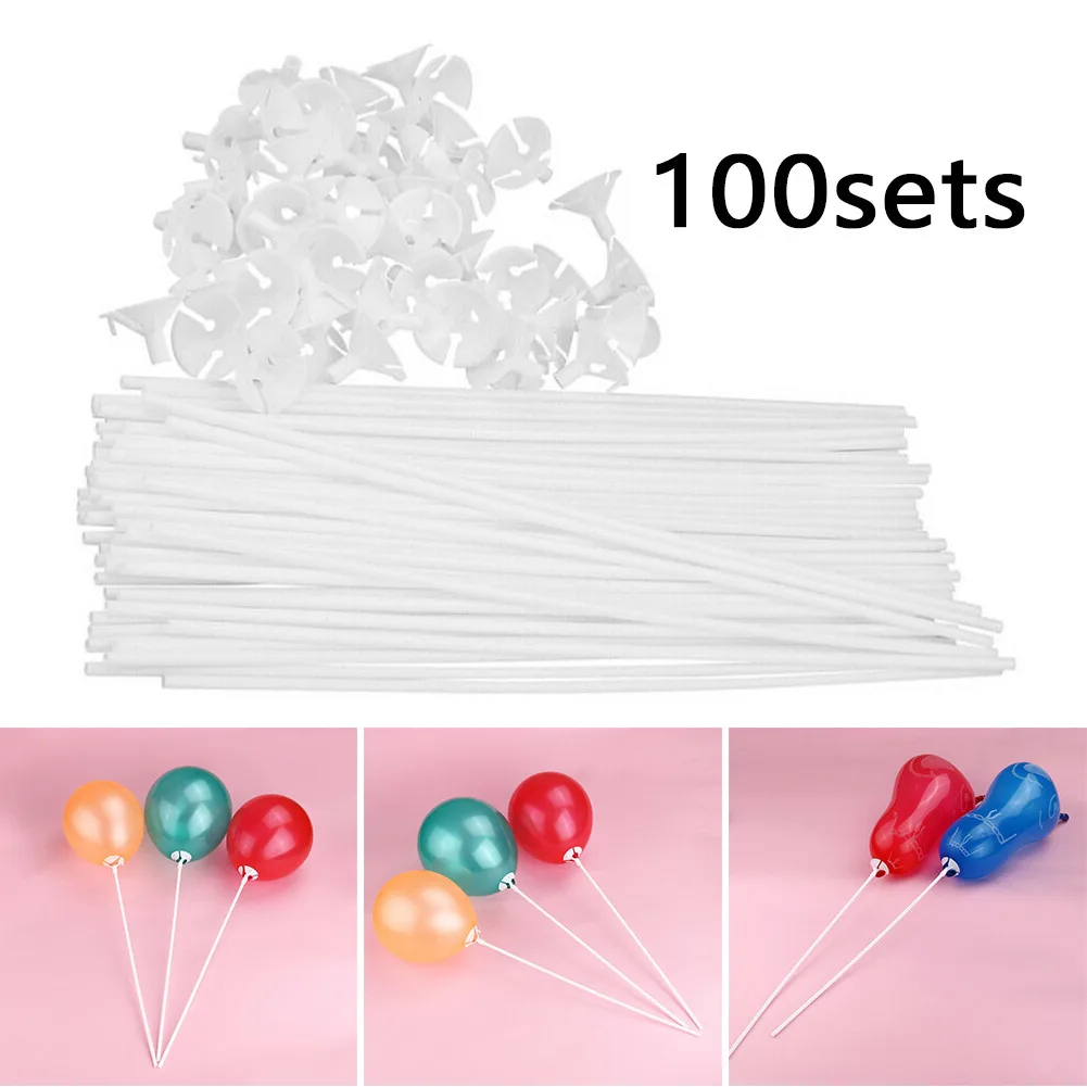 

100Set Balloon Sticks Plastic White Balloon Holder With Cups For Wedding Party Balloon Holders Hanger 30cm Parties Festivals New