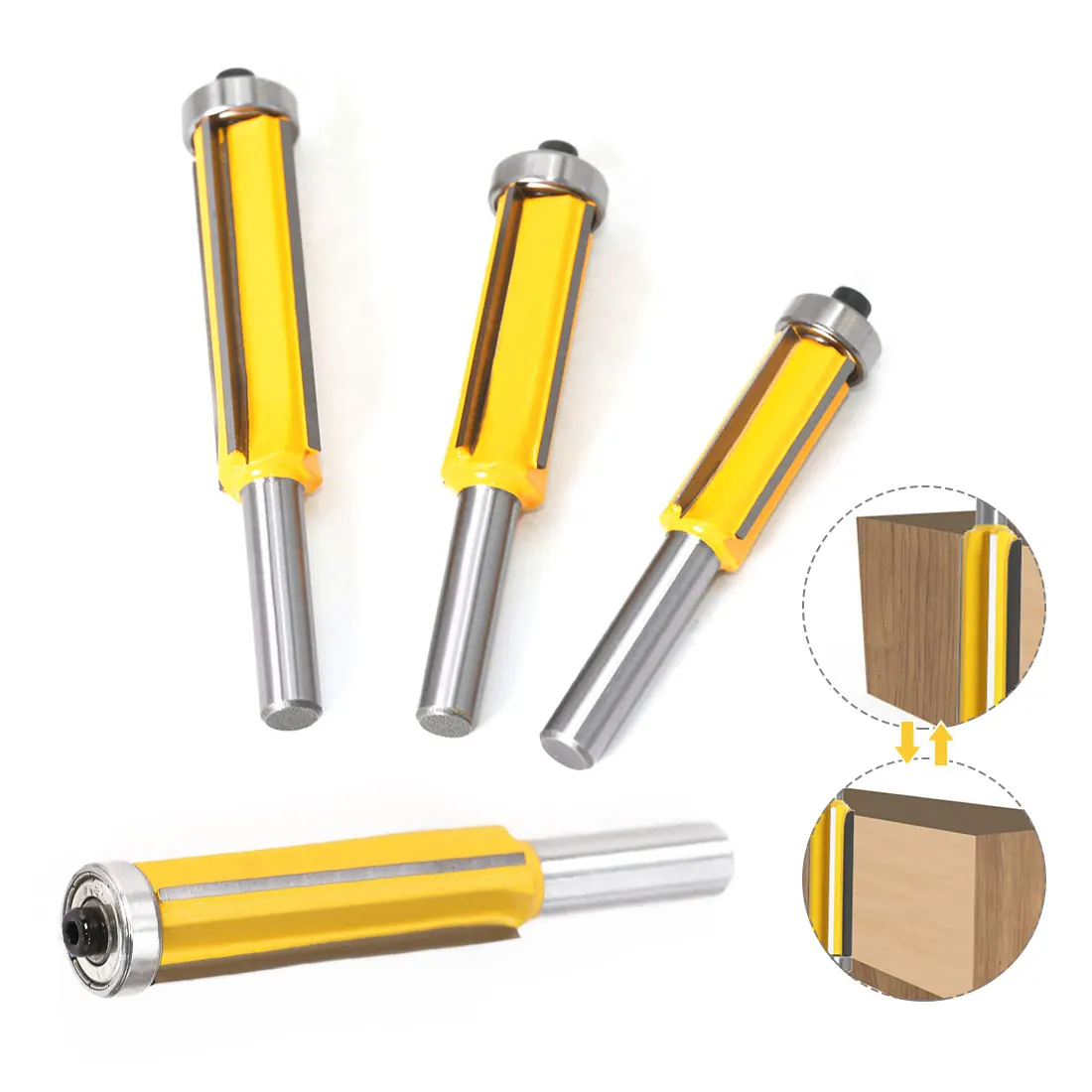 

3pc 8mm Flush Trim bit Z4 Pattern Router Bit Top & Bottom Bearing Bits Milling Cutter For Wood Woodworking Cutters