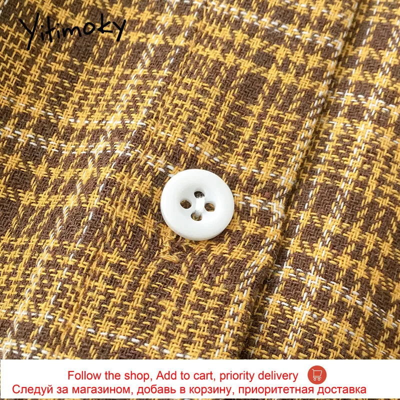 

Yitimoky Plaid Women Shirts Vintage Casual PocketsTops Long Sleeve Button Up Blouse Spring Office Lady Fashion Single Breasted
