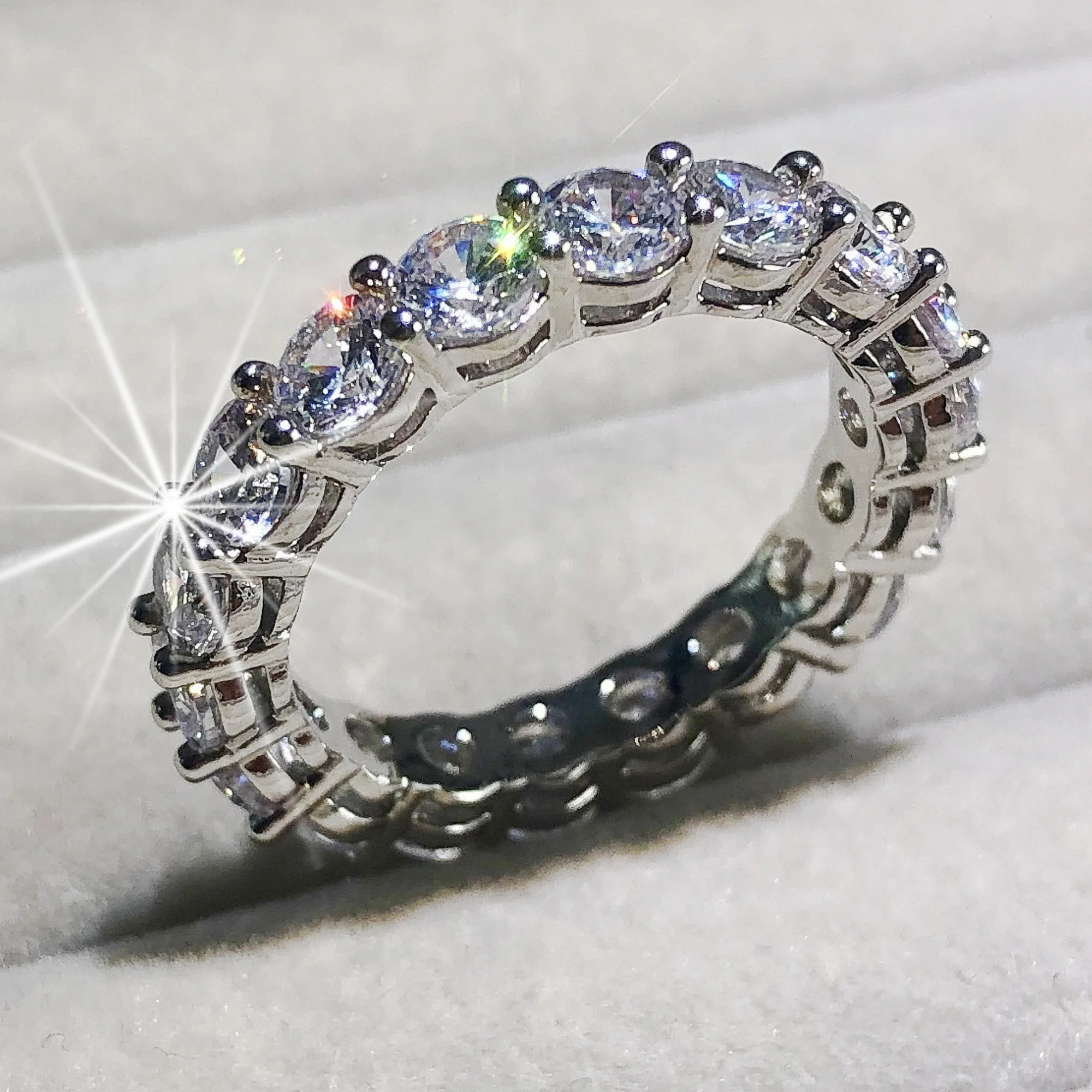 Обручальные кольца из серебра 925 пробы для женщин набор колец с круглыми камнями