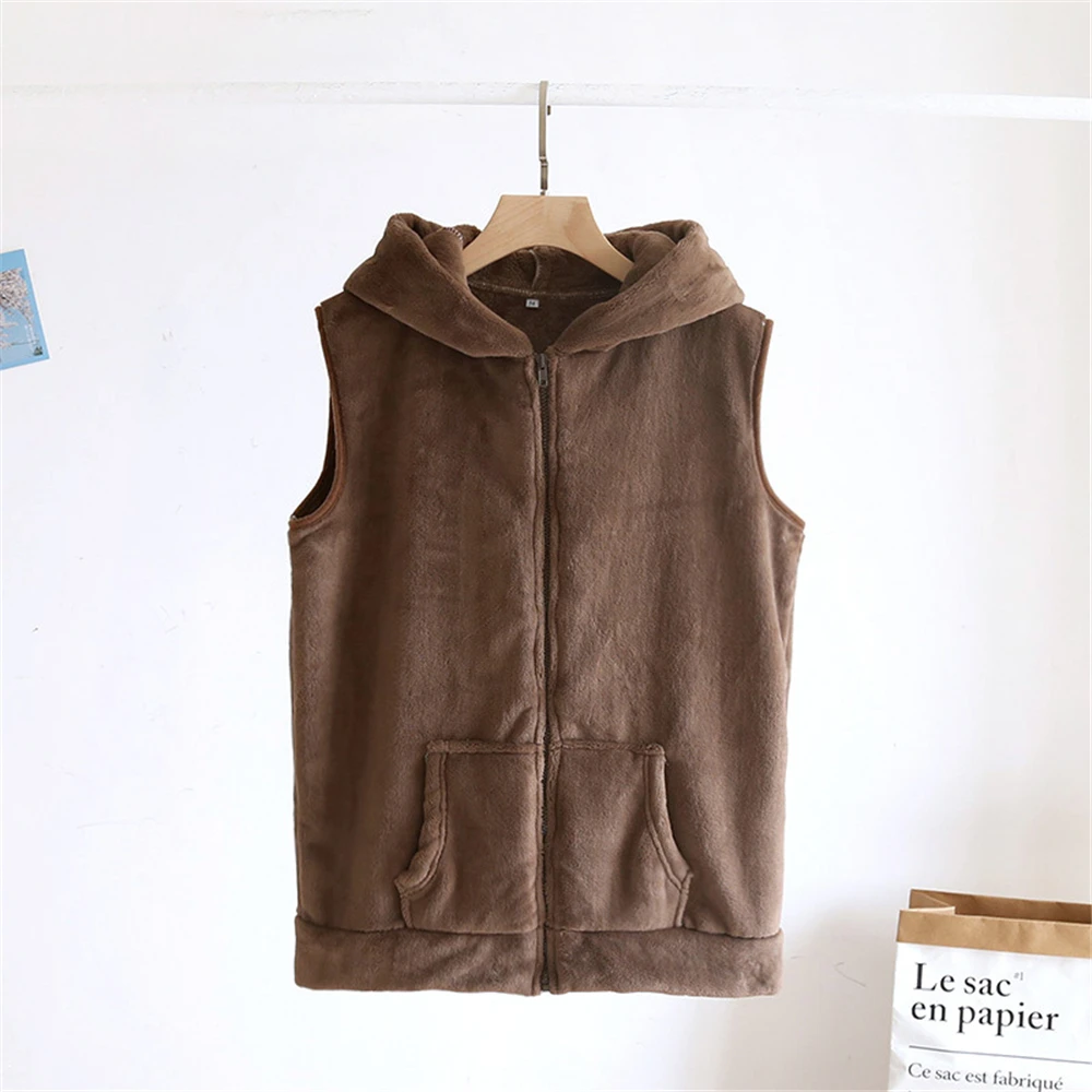 Женский фланелевый жилет зимняя короткая бежевая Пижама оверсайз домашняя