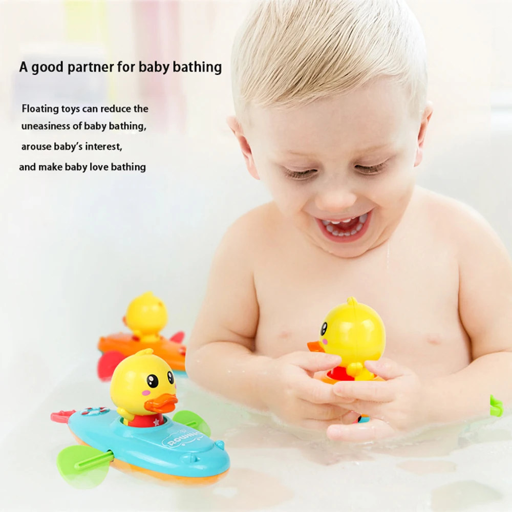 Children Bath Water Playing Toys Chain Rowing Boat Swim Floating Cartoon Duck Infant Baby Early Education Bathroom Beach Gifts