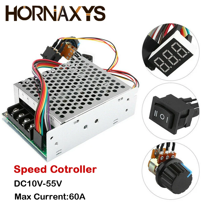 

PWM Motor Speed Controller DC 10-55V 60A Speed Controller CW CCW Reversible Switch Digital Display 12 V Motor Speed Controller