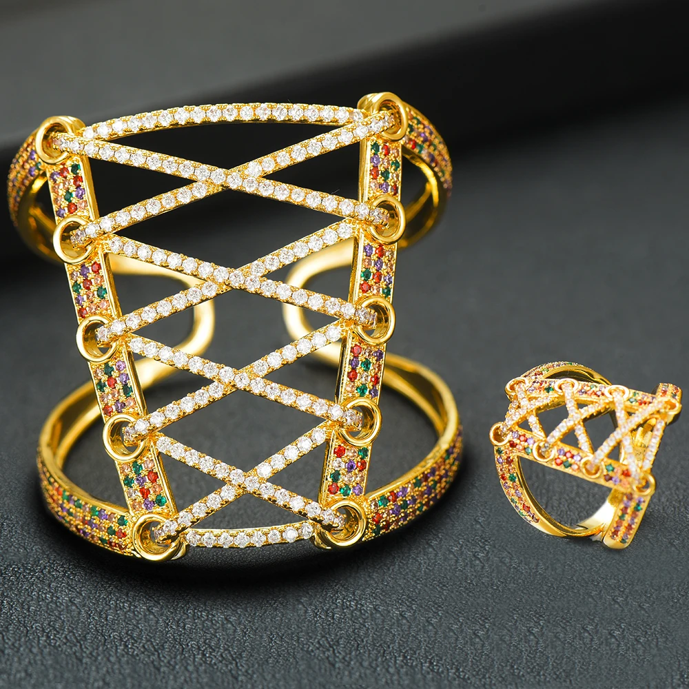 LARRAURI 2 шт. широкий большой корсет браслеты/кольцо ювелирные наборы роскошный