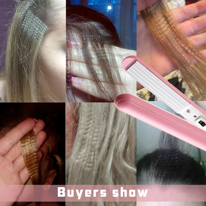 Розовый гофрированный мини-Утюг керамические турмалиновые щипцы для завивки