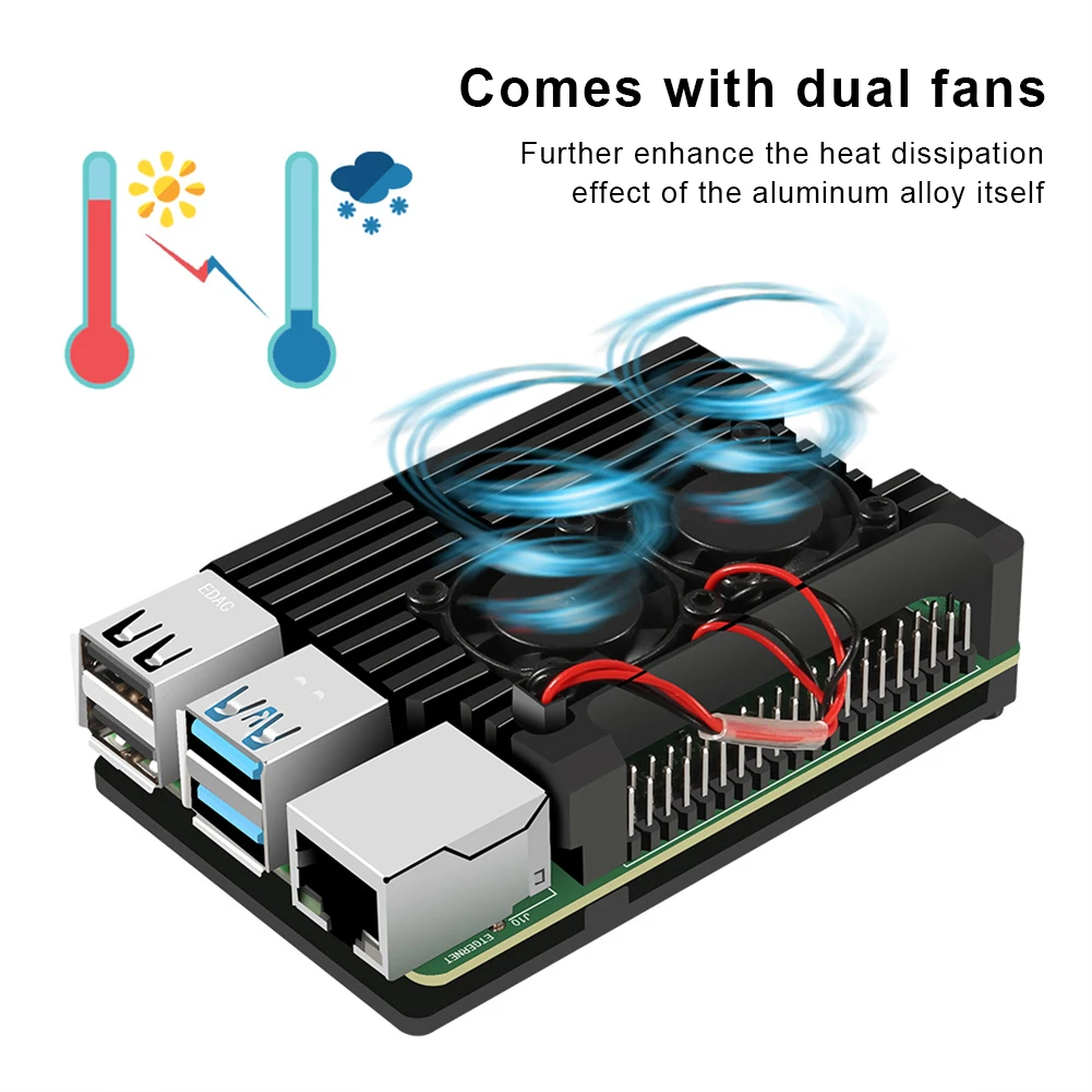 

Aluminum Alloy Protective Cooling Shell Rapid Heat Dissipation for Raspberry Pi 4B Practical Durable Cooling Shell