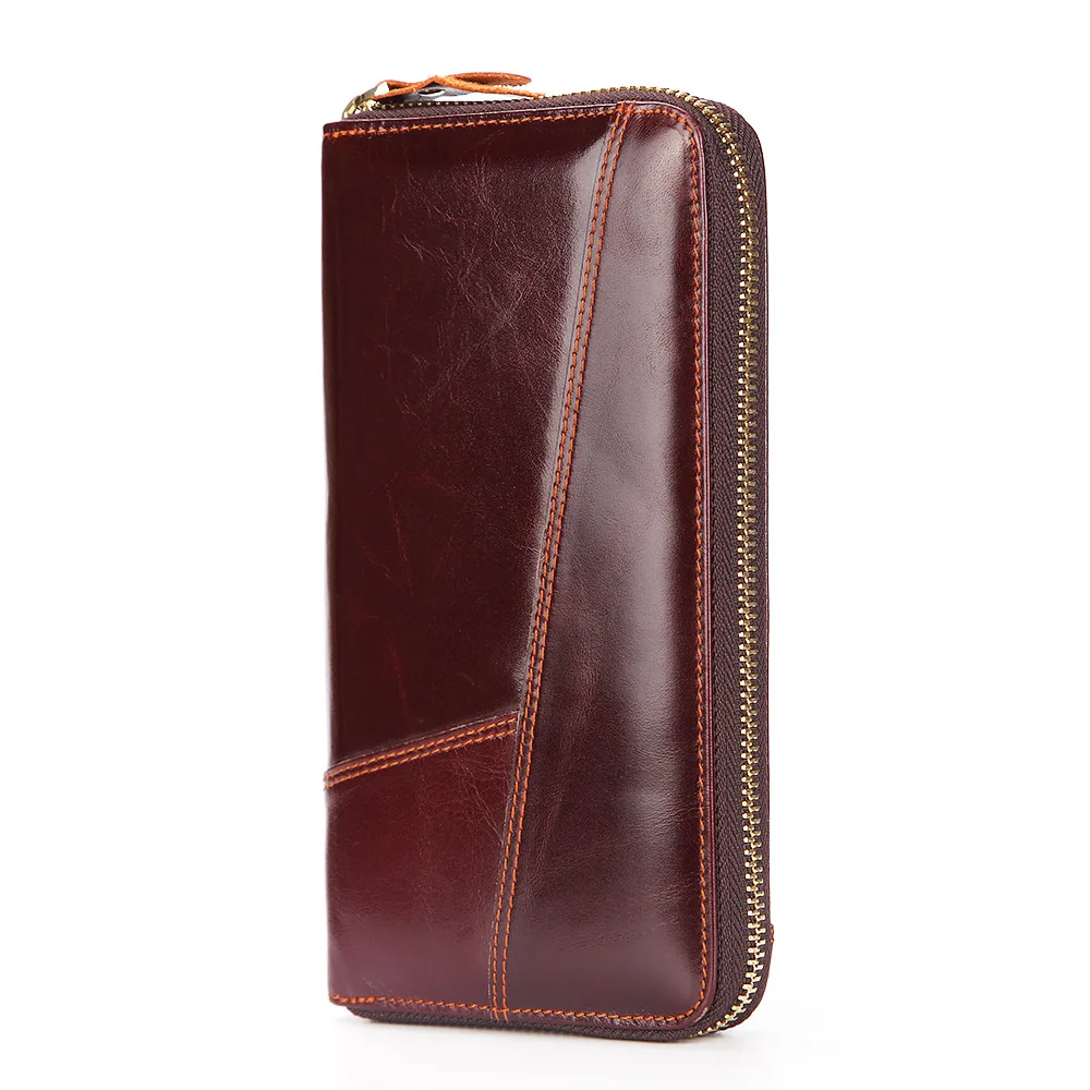 Spot The First Layer Cowhide Clutch Genuine Leather Men's Wallet Long Oil Wax Cowhide Men's Zipper Bag