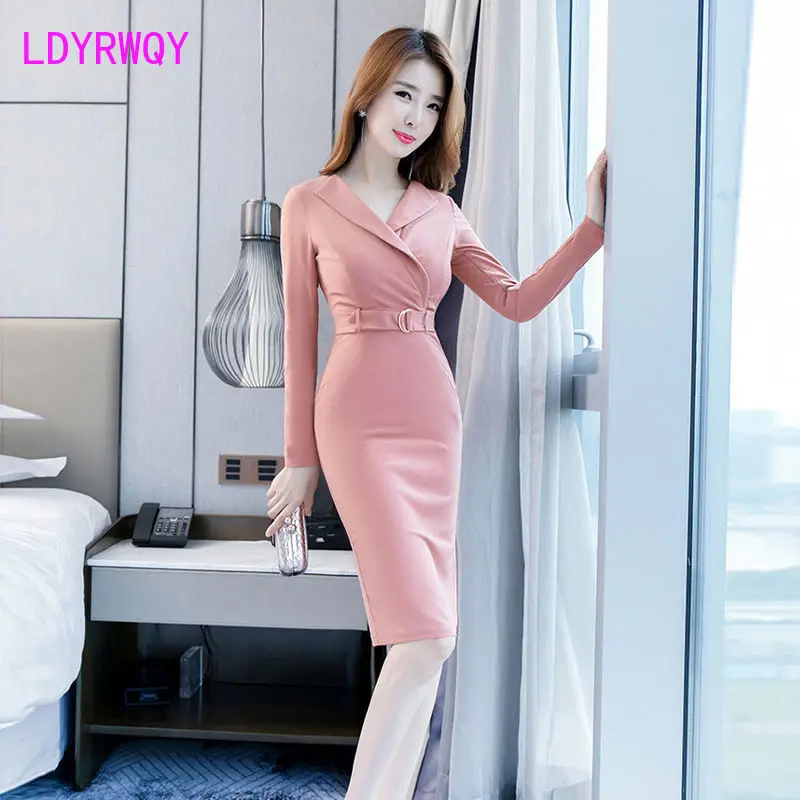 

Autumn new style fashionable sexy temperament wraps buttock long sleeve slim body tie dress