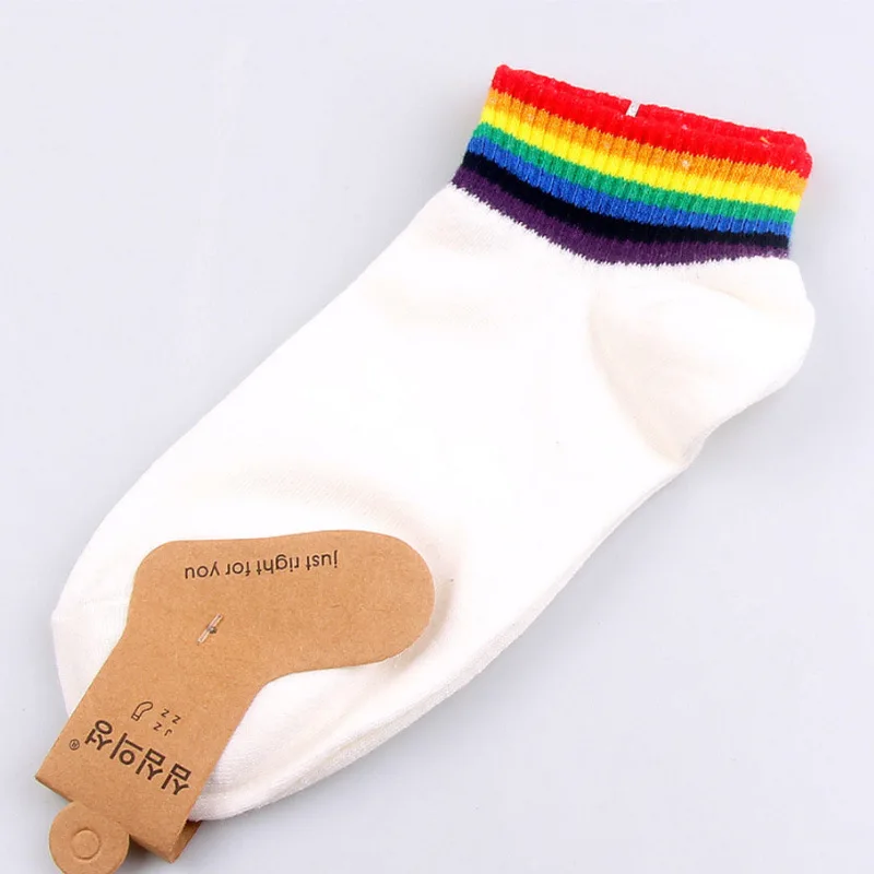 Радужные женские короткие носки цветные узорчатые до щиколотки милые хлопковые