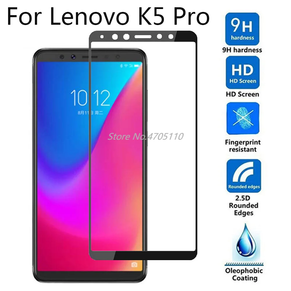 Черное закаленное стекло 9H 5D для смартфона Lenovo K5 Pro с полным покрытием