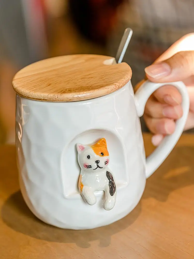 

3d Animal Cute Mug Coffee Funny Gifts Ceramic Cartoon Mug Cat Office Space Spoon Included Taza Cafe Desktop Decoration EB50MK